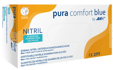 AMPri Pura Comfort Nitril Einmalhandschuhe, 100 Stück, Gr. XL, blau