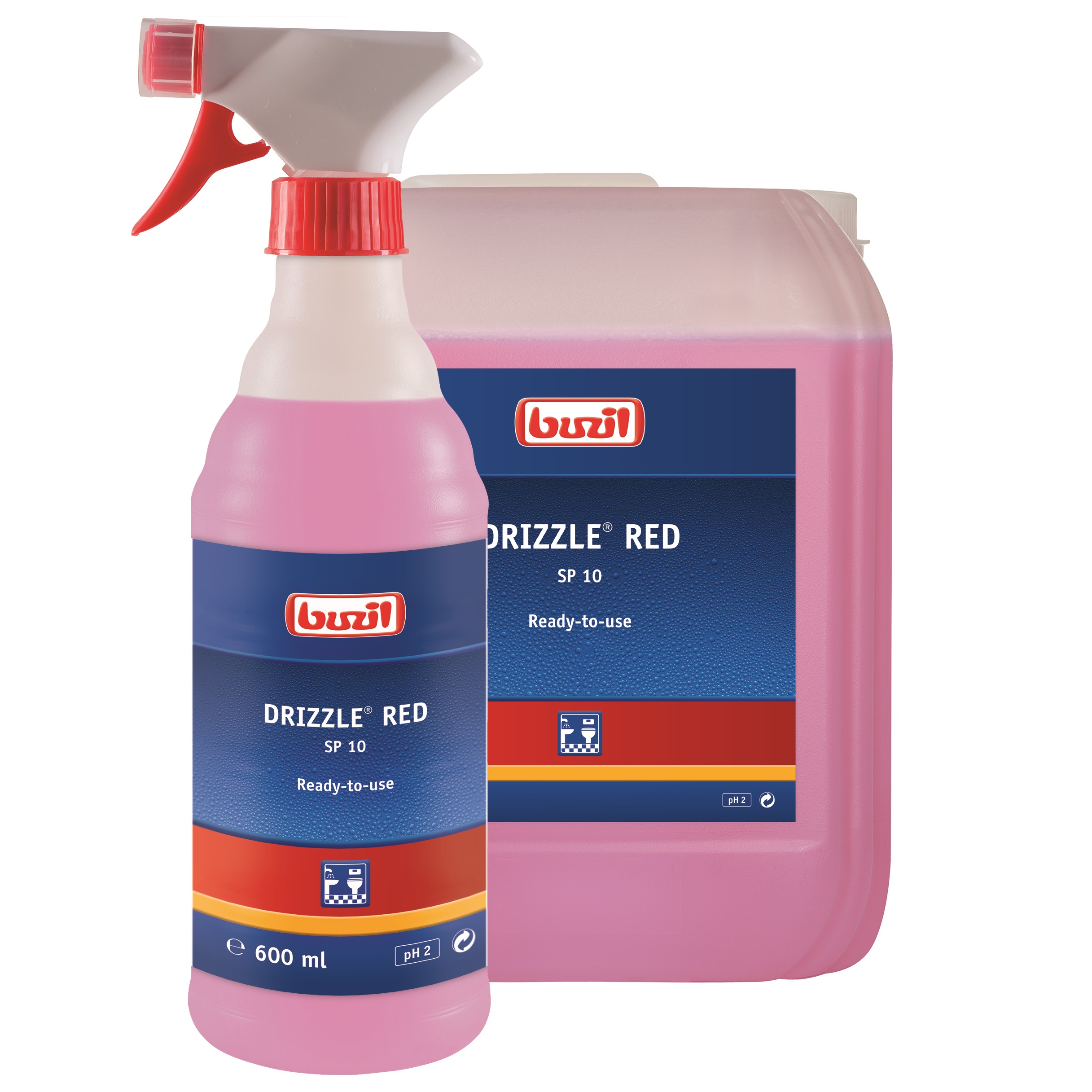 Buzil Drizzle Red SP 10, Gebrauchsfertiger saurer Sanitär-Schaumreiniger 0,6 L Flasche
