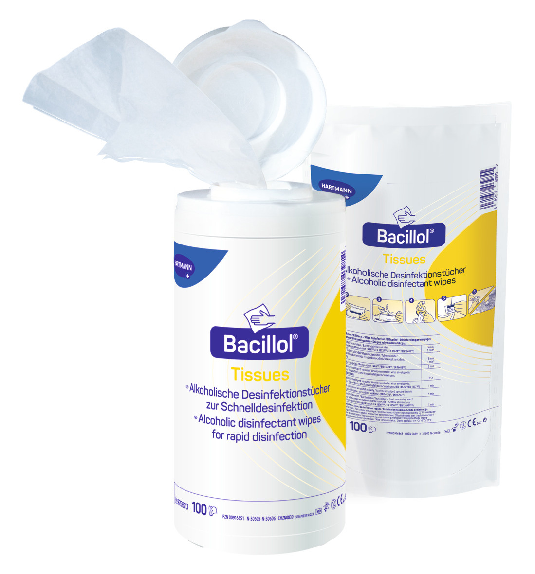 Hartmann Bacillol Tissues, alkoholische Desinfektionstücher, Spenderdose