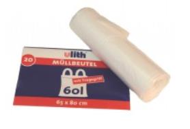 Ulith Müllbeutel 60-Liter transparent, mit Tragegriff, 65 x 80 cm