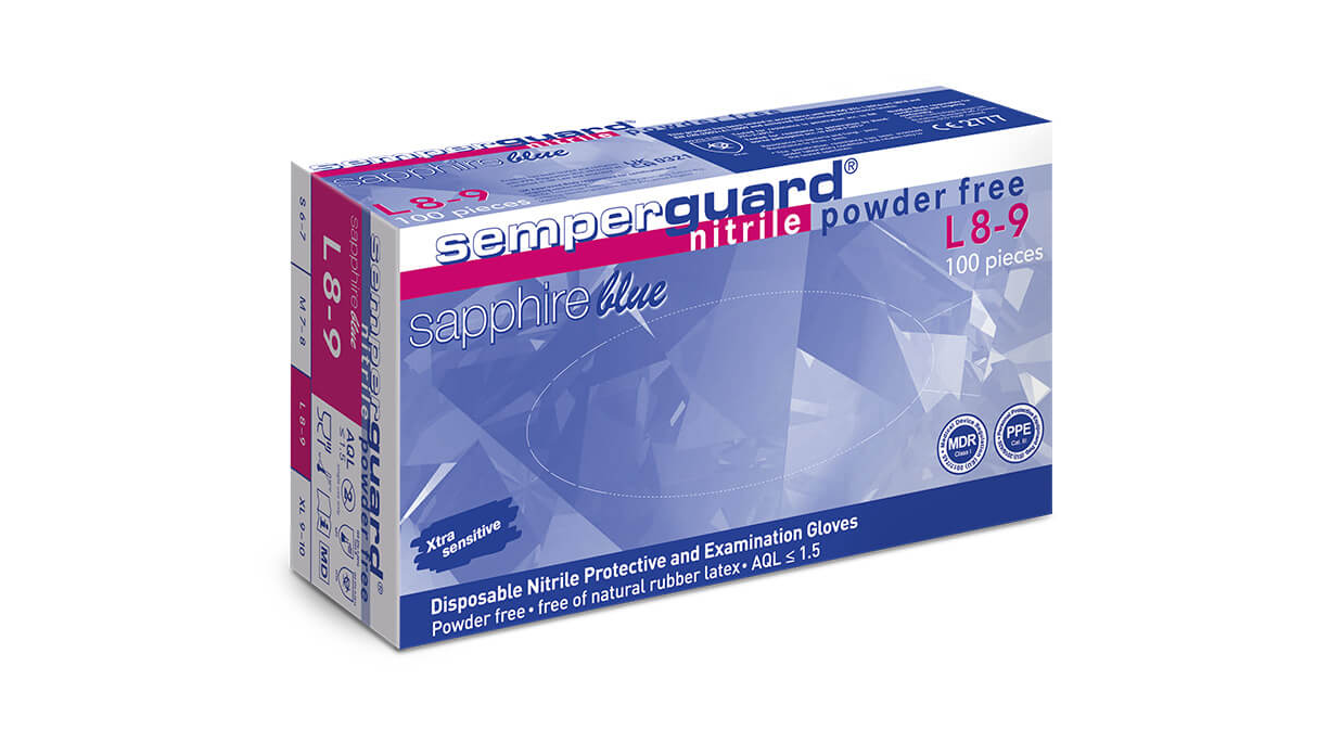 Semperguard Sapphire blue 200, Einmalhandschuhe aus Nitril, Gr. L, lavendel-blau, ungepudert