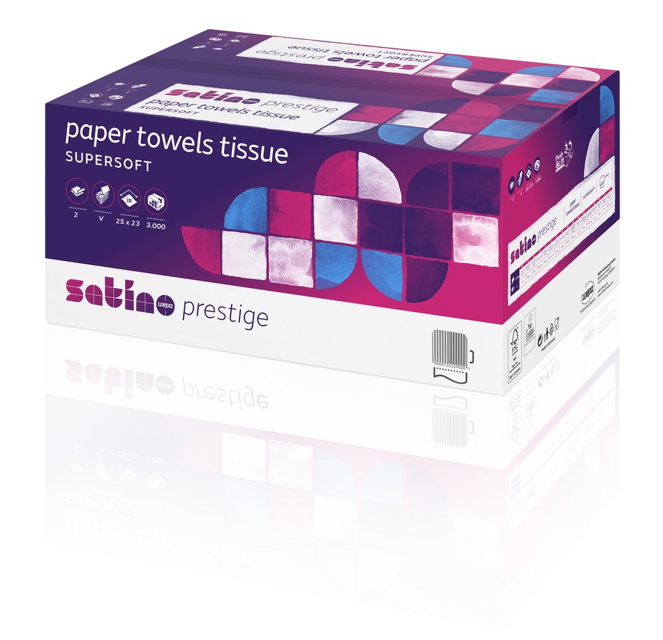 Satino prestige Handtuchpapier 25 x 23 cm, 2-lagig, Zellstoff, hochweiß, V-Falz