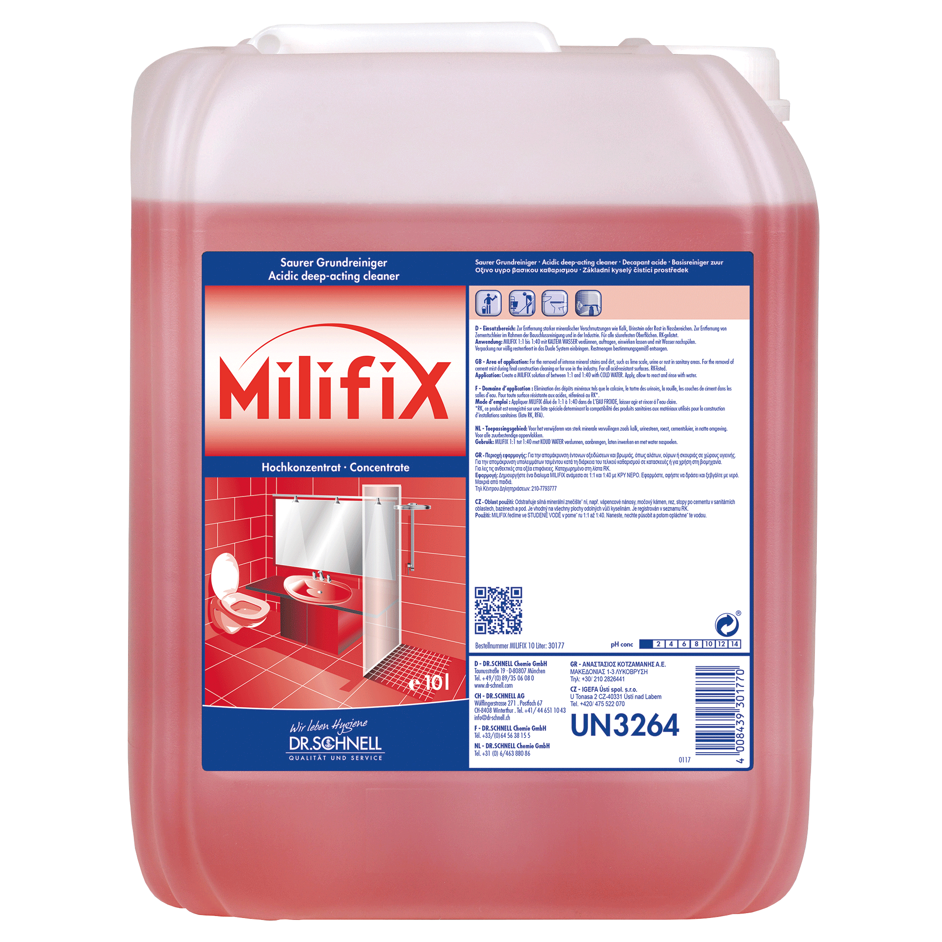 Dr. Schnell MILIFIX Saurer Grundreiniger für Industrie- und Bauschlussreinigung, 10 L Kanister
