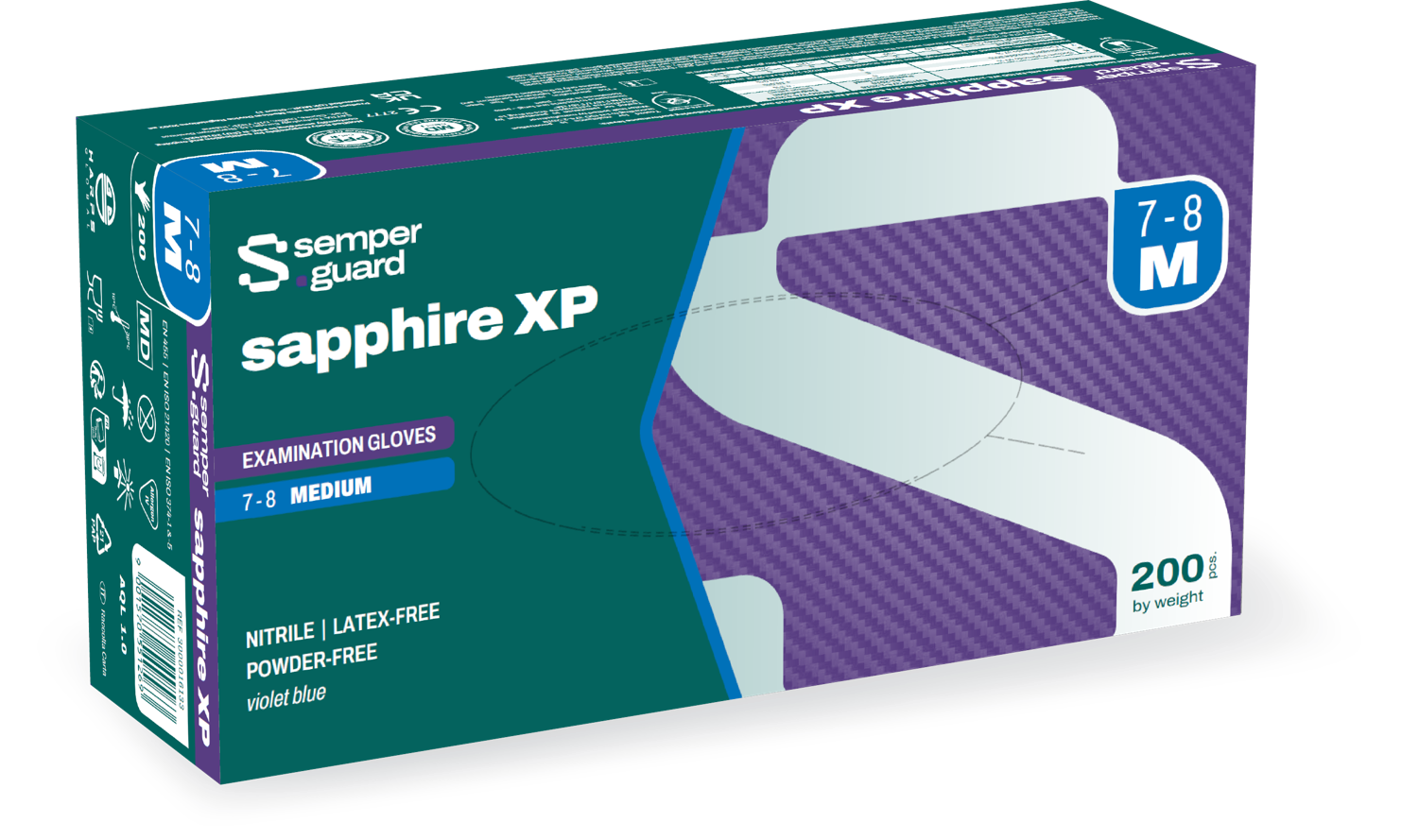 semperguard sapphire XP 200, Einmalhandschuhe aus Nitril, Gr. M, lavendel-blau, ungepudert